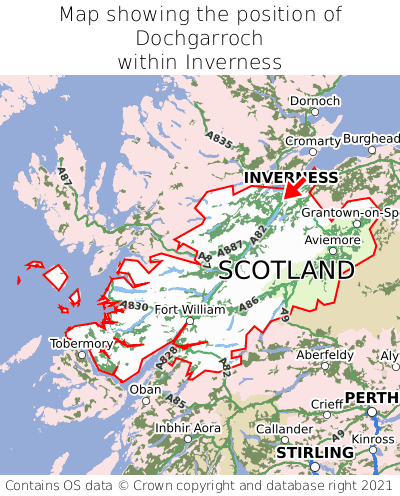 Map showing location of Dochgarroch within Inverness