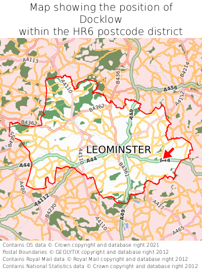 Map showing location of Docklow within HR6