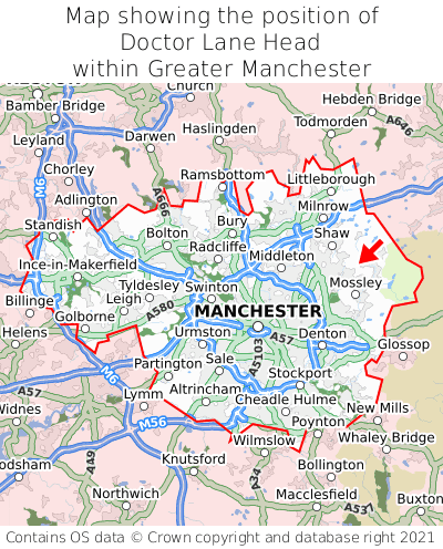 Map showing location of Doctor Lane Head within Greater Manchester
