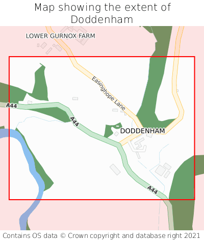 Map showing extent of Doddenham as bounding box