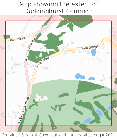 Map showing extent of Doddinghurst Common as bounding box