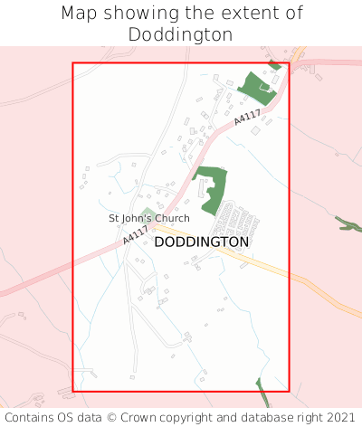 Map showing extent of Doddington as bounding box