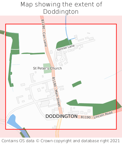 Map showing extent of Doddington as bounding box