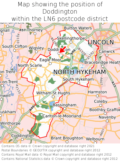 Map showing location of Doddington within LN6