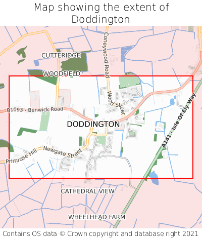 Map showing extent of Doddington as bounding box