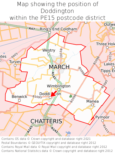 Map showing location of Doddington within PE15