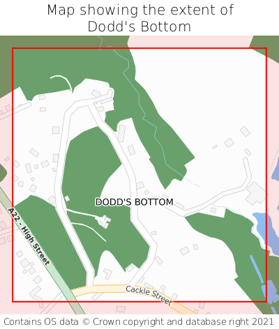 Map showing extent of Dodd's Bottom as bounding box