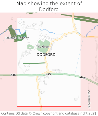 Map showing extent of Dodford as bounding box
