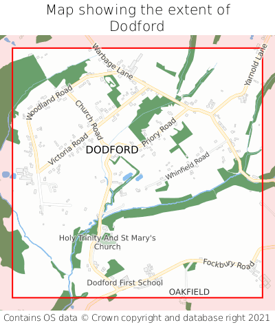 Map showing extent of Dodford as bounding box