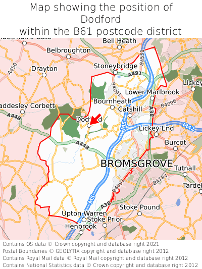 Map showing location of Dodford within B61