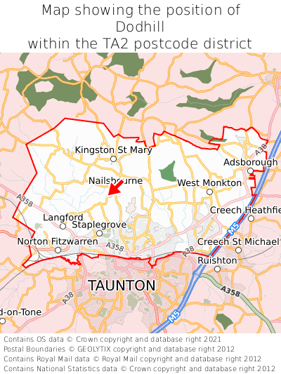 Map showing location of Dodhill within TA2