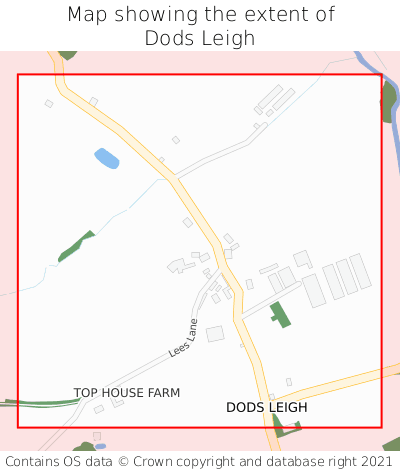 Map showing extent of Dods Leigh as bounding box