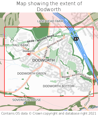 Map showing extent of Dodworth as bounding box