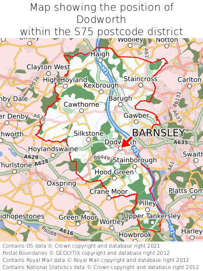 Map showing location of Dodworth within S75