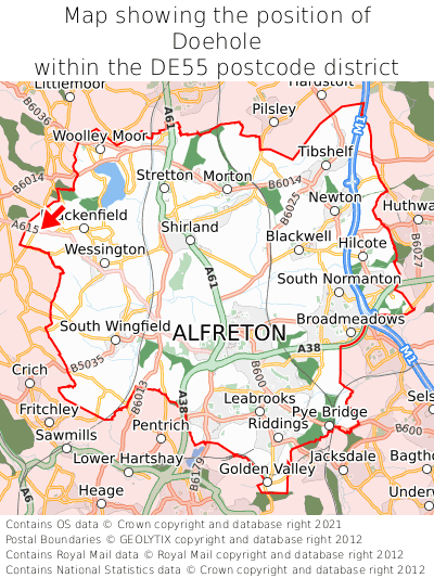 Map showing location of Doehole within DE55
