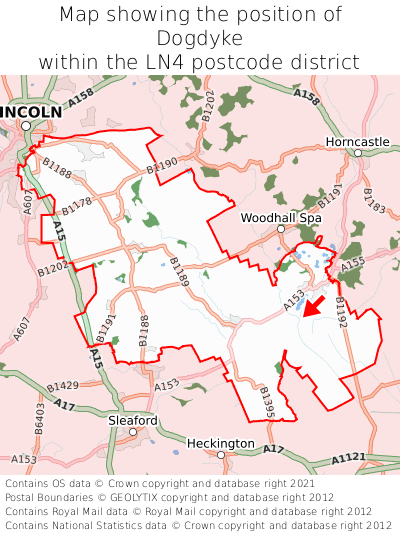 Map showing location of Dogdyke within LN4