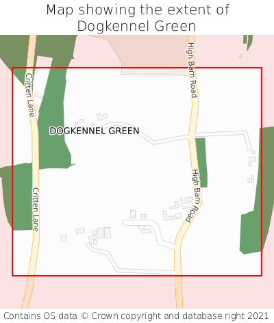 Map showing extent of Dogkennel Green as bounding box