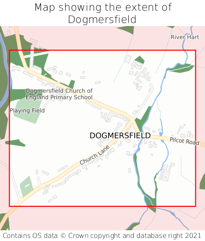 Map showing extent of Dogmersfield as bounding box