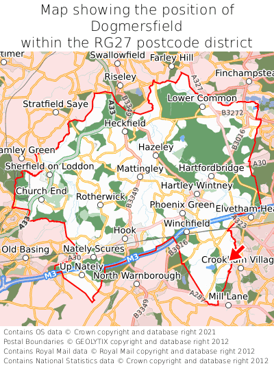 Map showing location of Dogmersfield within RG27