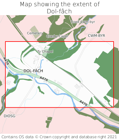 Map showing extent of Dol-fâch as bounding box
