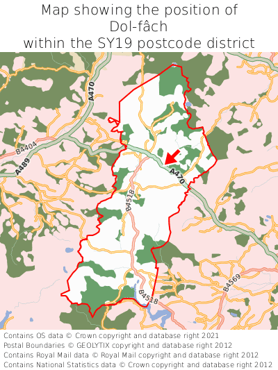 Map showing location of Dol-fâch within SY19