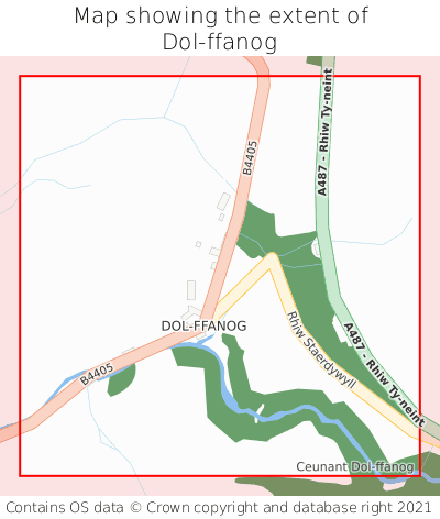 Map showing extent of Dol-ffanog as bounding box
