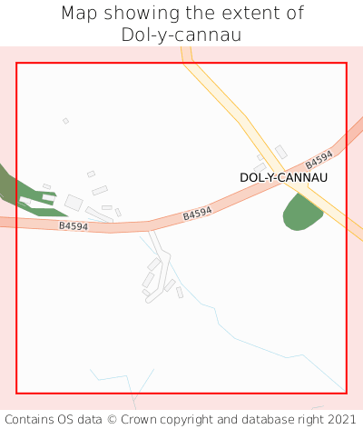 Map showing extent of Dol-y-cannau as bounding box