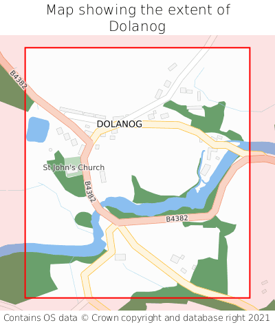 Map showing extent of Dolanog as bounding box