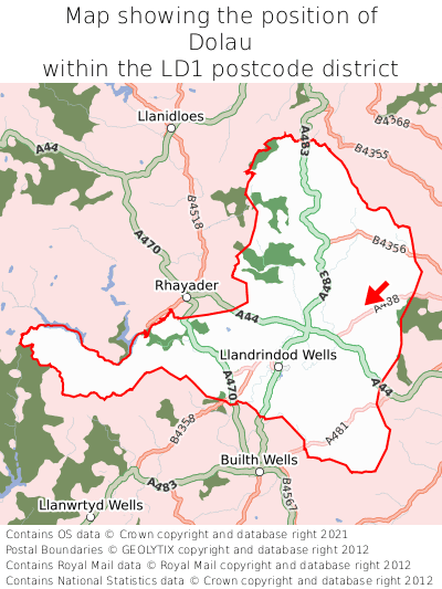 Map showing location of Dolau within LD1