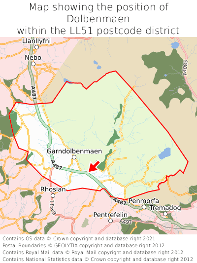 Map showing location of Dolbenmaen within LL51