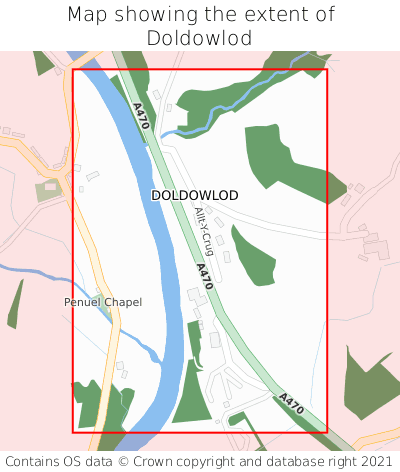 Map showing extent of Doldowlod as bounding box