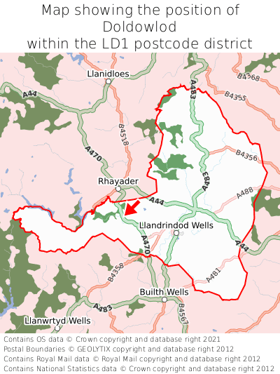Map showing location of Doldowlod within LD1