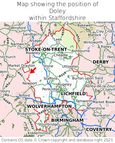 Map showing location of Doley within Staffordshire