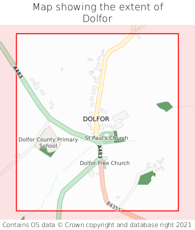 Map showing extent of Dolfor as bounding box