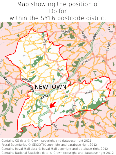 Map showing location of Dolfor within SY16