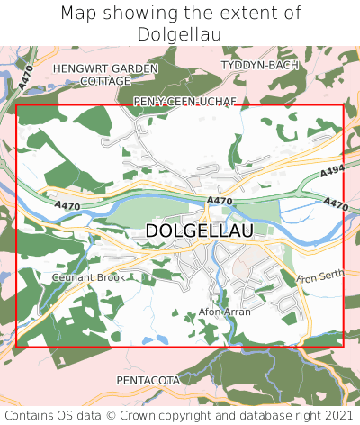 Map showing extent of Dolgellau as bounding box
