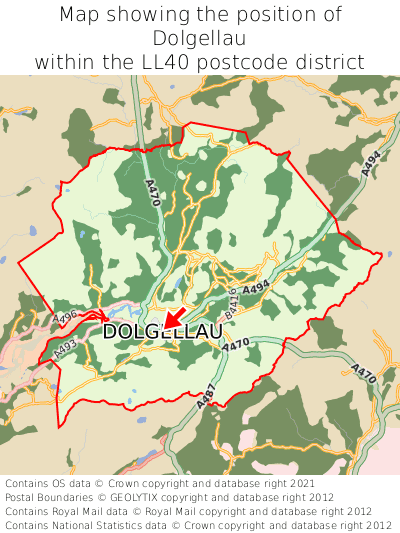 Map showing location of Dolgellau within LL40