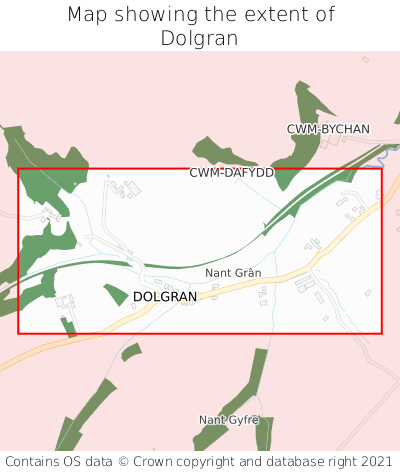 Map showing extent of Dolgran as bounding box