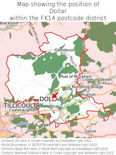 Map showing location of Dollar within FK14