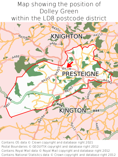 Map showing location of Dolley Green within LD8