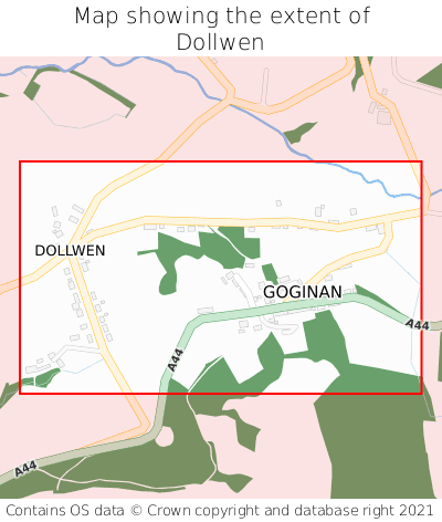 Map showing extent of Dollwen as bounding box