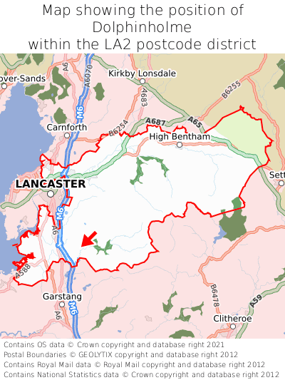 Map showing location of Dolphinholme within LA2