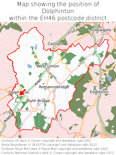 Map showing location of Dolphinton within EH46