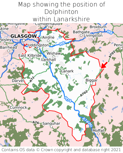 Map showing location of Dolphinton within Lanarkshire