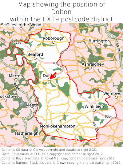 Map showing location of Dolton within EX19