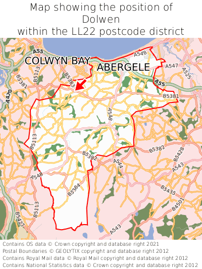 Map showing location of Dolwen within LL22