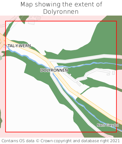 Map showing extent of Dolyronnen as bounding box