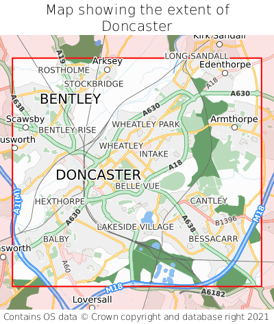 Map showing extent of Doncaster as bounding box