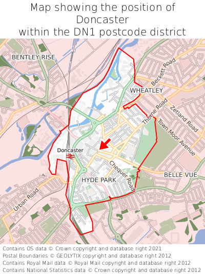 Map showing location of Doncaster within DN1