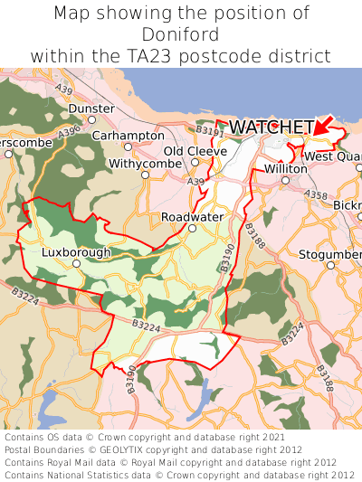 Map showing location of Doniford within TA23